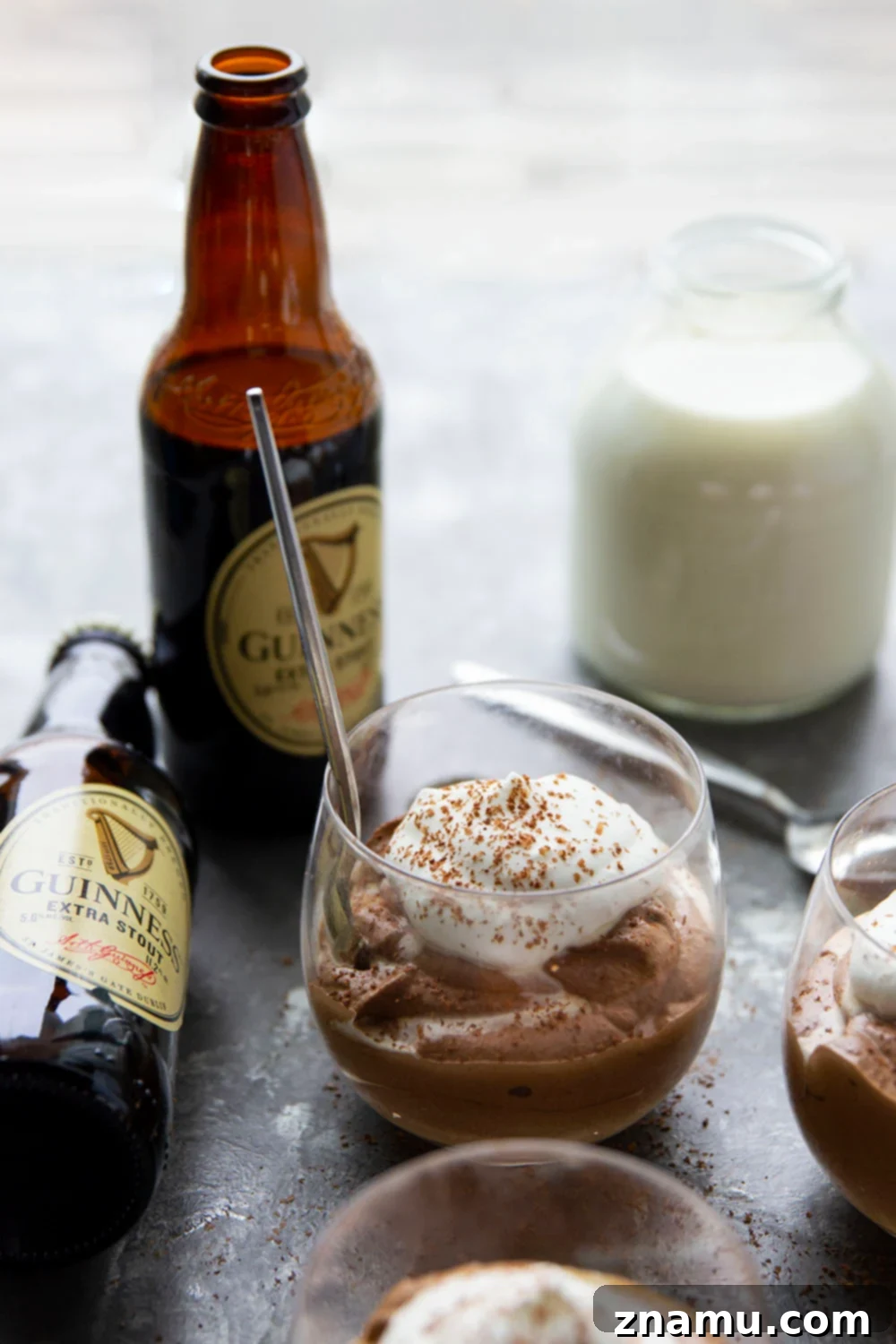 Decadent Guinness Chocolate Mousse 2 Indescribably fluffy and deeply flavored, this Guinness chocolate mousse is a simple yet decadent dessert that promises the ultimate chocolate fix.