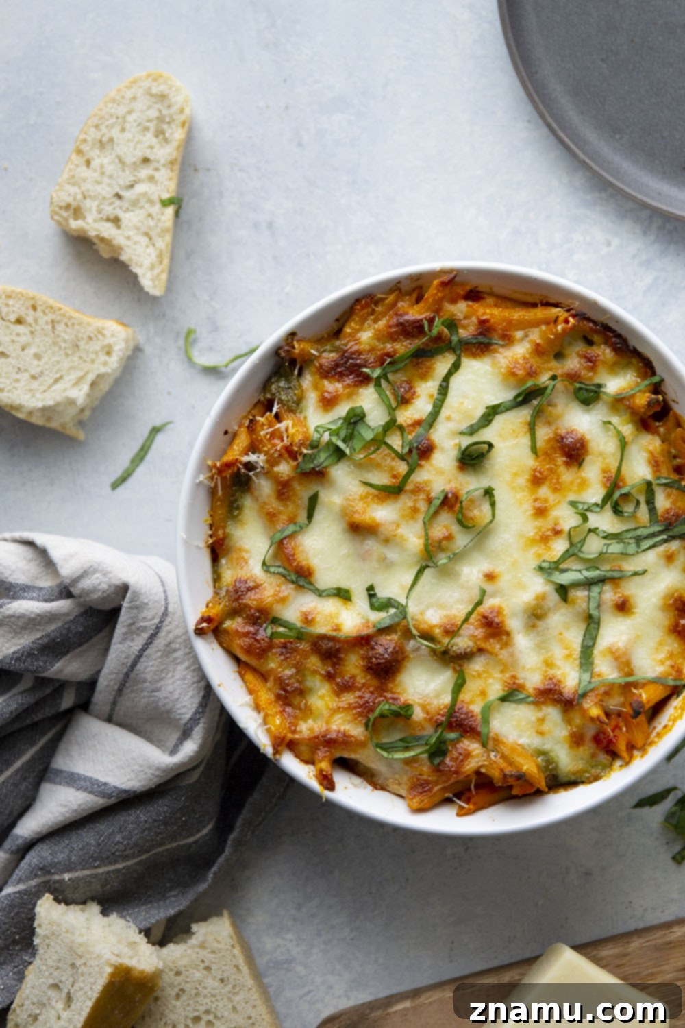 Penne Alla Vodka Pesto Bake 3 Baked penne alla vodka features a rich homemade tomato vodka sauce, swirls of flavorful pesto, and lots of gooey cheese baked on top.