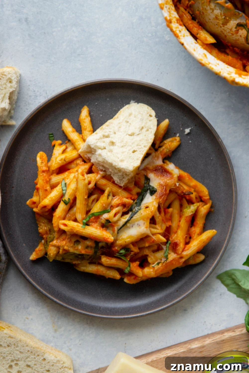 Penne Alla Vodka Pesto Bake 4 Baked penne alla vodka features a rich homemade tomato vodka sauce, swirls of flavorful pesto, and lots of gooey cheese baked on top.