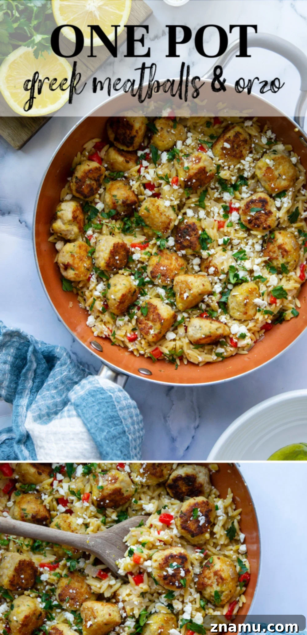 Easy Greek Meatball and Orzo Skillet 7 Final Presentation of One-Pot Greek Meatballs and Orzo