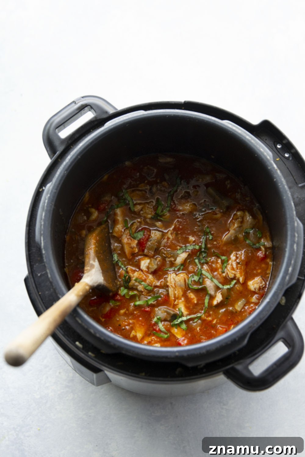 Effortless Instant Pot Chicken Cacciatore 4 Instant Pot Chicken Cacciatore with rich red wine sauce and fresh basil