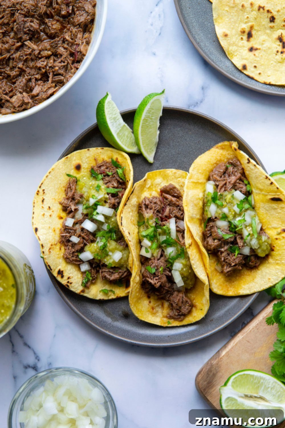 Instant Pot Barbacoa Beef Tacos ingredients laid out before cooking.