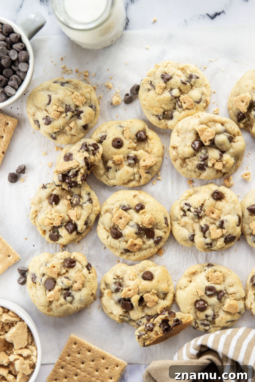 Golden Graham Chocolate Chip Cookies 2 Soft and chewy graham cracker chocolate chip cookies with melted chocolate and crunchy graham cracker pieces