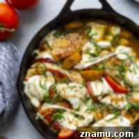 Caprese peach chicken features seared chicken cutlets with sweet peach slices, juicy tomatoes, and lots of fresh mozzarella and basil on top. - ready in 40 minutes in only one pan!