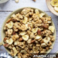 Wholesome Banana Pecan Granola 8 Perfectly crunchy homemade banana pecan granola with the delicious combination of sweet bananas and crunchy pecans - you'll never buy store-bought granola again!