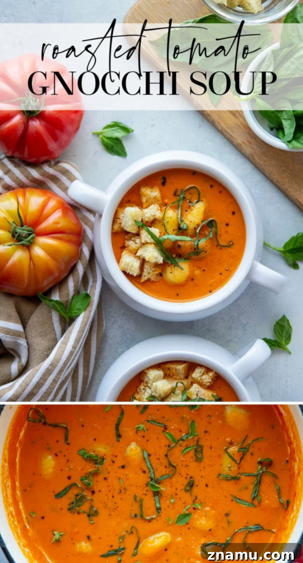 Velvet Tomato Gnocchi Soup 7 Enjoy this comforting Roasted Tomato Gnocchi Soup, a quick and easy recipe perfect for any season. Made with fresh roasted tomatoes and tender gnocchi, it’s a creamy, flavorful dish that promises satisfaction.