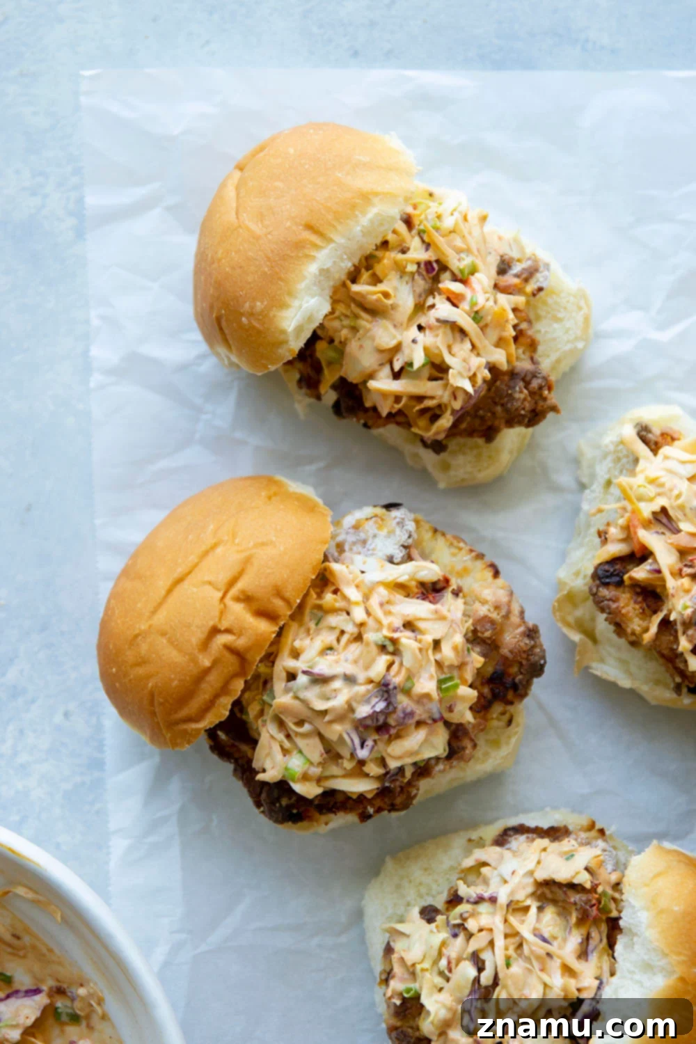 Crispy Air-Fried Chicken Sandwich with Smoky Chipotle Slaw 6 A delicious Air Fryer Chicken Sandwich with chipotle slaw and pickles.