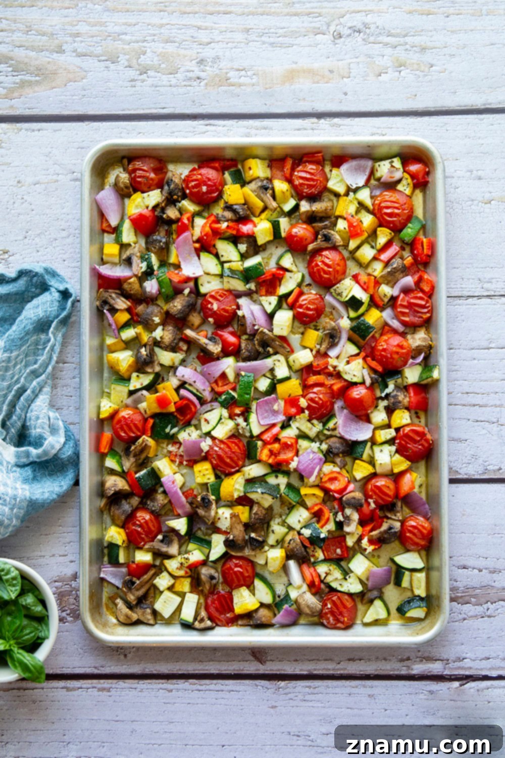Sun-Drenched Roasted Vegetables & Burrata Pasta 4 This roasted vegetable pasta features a rainbow of tender roasted summer vegetables tossed with pasta and topped with lots of fresh basil and burrata cheese.