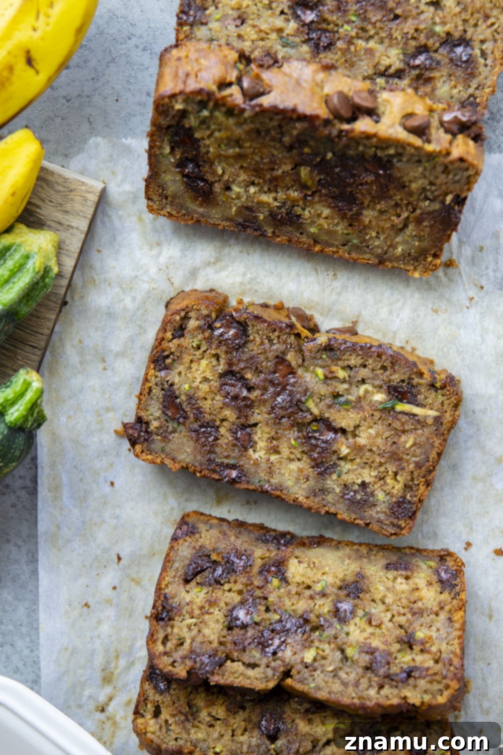 Espresso Infused Banana Zucchini Bread 4 Freshly baked Espresso Banana Zucchini Bread cooling on a wire rack.