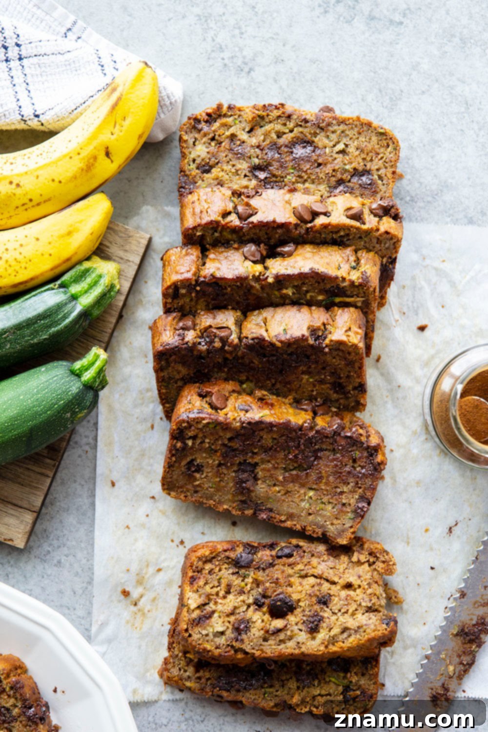 Espresso Infused Banana Zucchini Bread 6 A whole loaf of Espresso Banana Zucchini Bread, ready to be sliced and served.