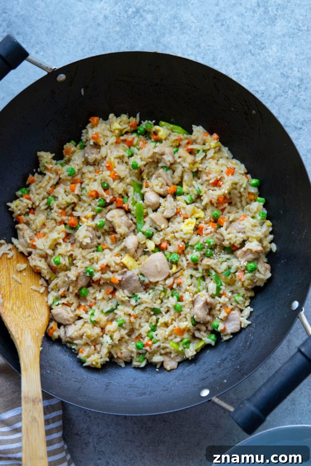 Glazed Teriyaki Chicken Fried Rice 3 This teriyaki chicken fried rice features saucy homemade teriyaki chicken folded into a flavorful veggie-loaded fried rice. Ready in under an hour and the perfect use for leftover rice!