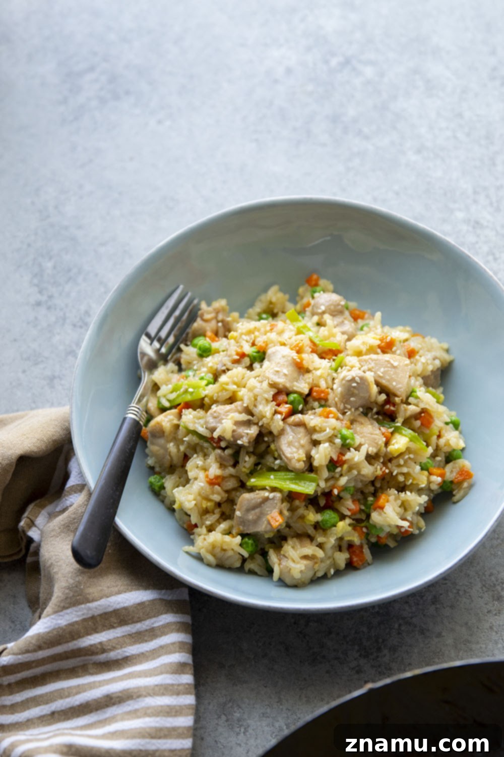 Glazed Teriyaki Chicken Fried Rice 6 This teriyaki chicken fried rice features saucy homemade teriyaki chicken folded into a flavorful veggie-loaded fried rice. Ready in under an hour and the perfect use for leftover rice!
