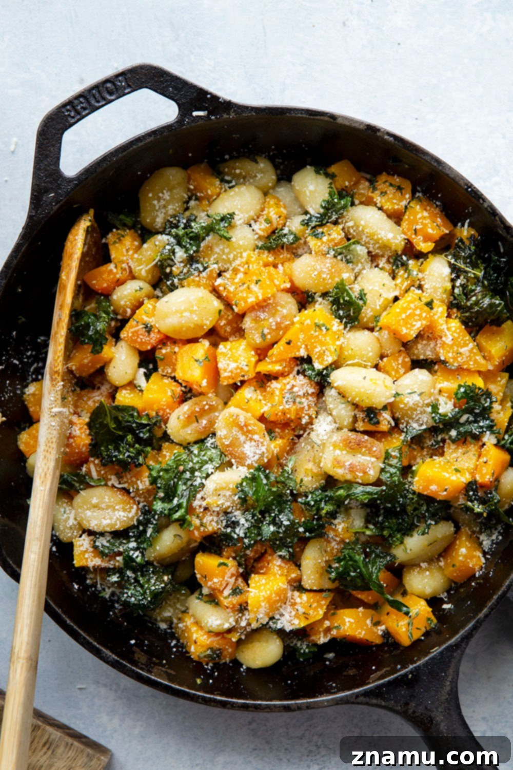 Roasted Butternut Garlic Gnocchi 5 Peeled and cubed butternut squash, ready for roasting.