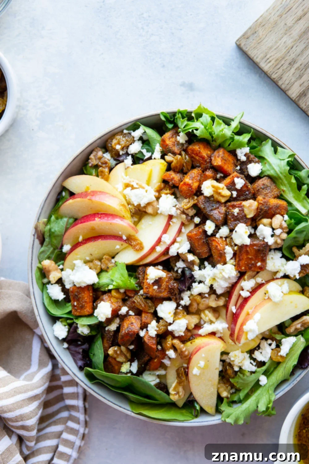 Roasted Moroccan Carrot and Apple Salad 5 Ingredients for Moroccan Roasted Carrot Apple Salad on a table.
