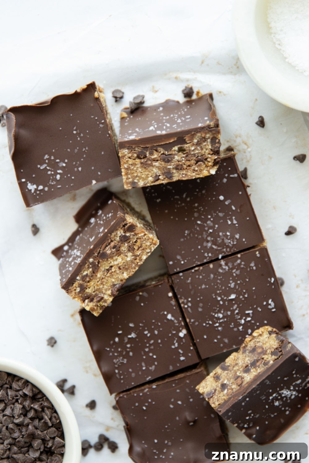 Effortless Cookie Dough Indulgence 2 Thick and chewy no-bake cookie dough bars that are secretly healthy and packed with 12 grams protein per serving!