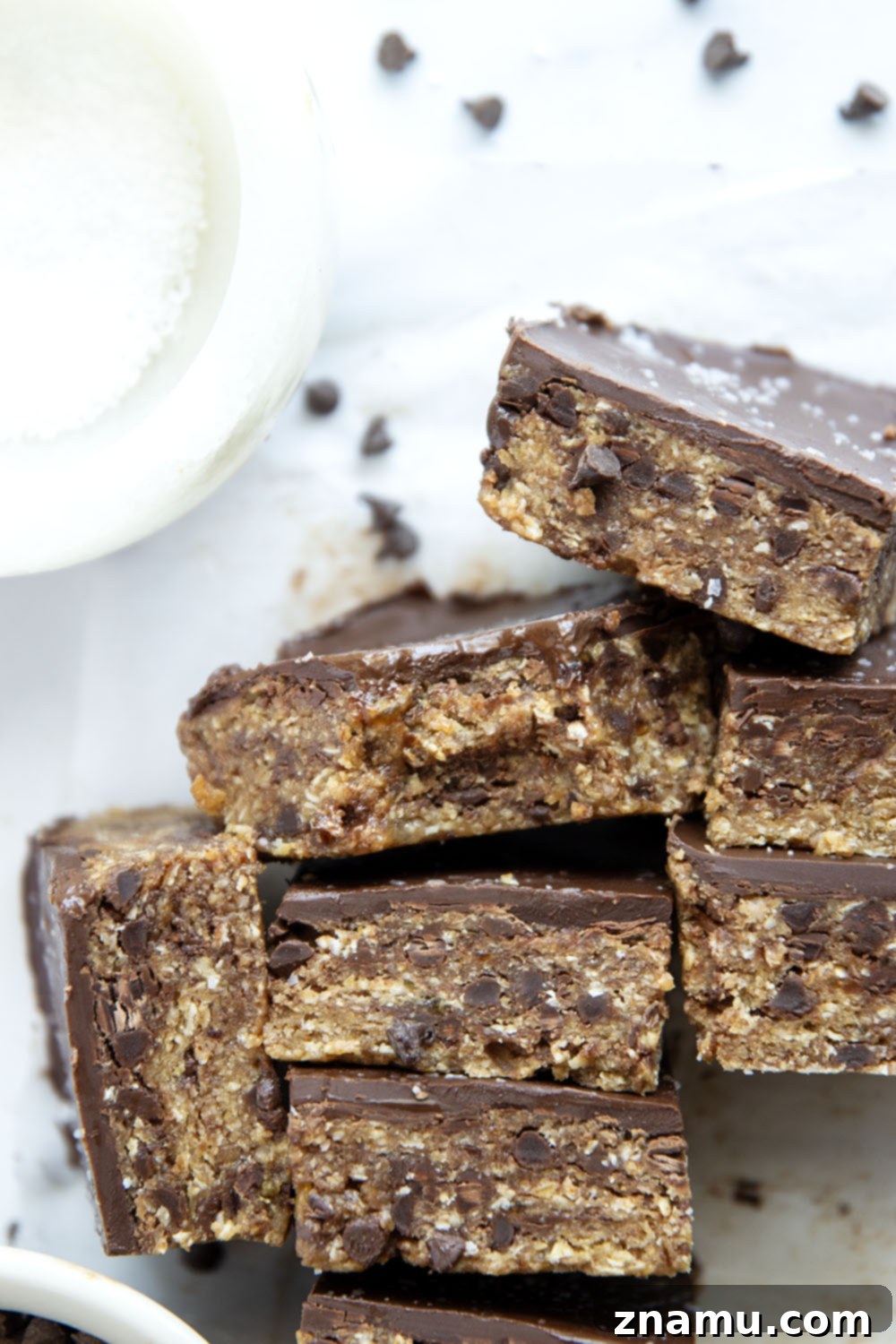 Effortless Cookie Dough Indulgence 4 Thick and chewy no-bake cookie dough bars that are secretly healthy and packed with 12 grams protein per serving!