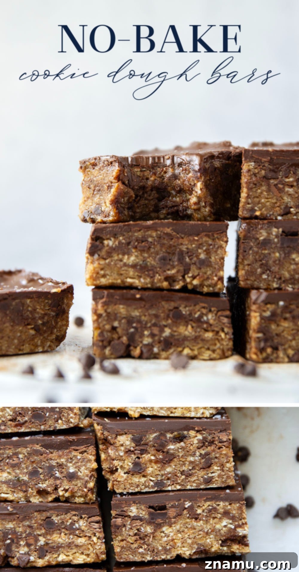 Effortless Cookie Dough Indulgence 6 Thick and chewy no-bake cookie dough bars that are secretly healthy and packed with 12 grams protein per serving!