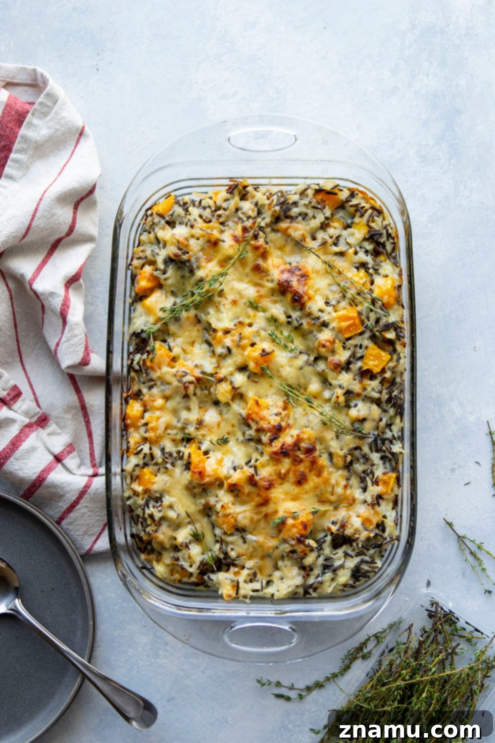 Rustic Butternut Wild Rice Bake 3 Close-up of creamy butternut squash and wild rice casserole
