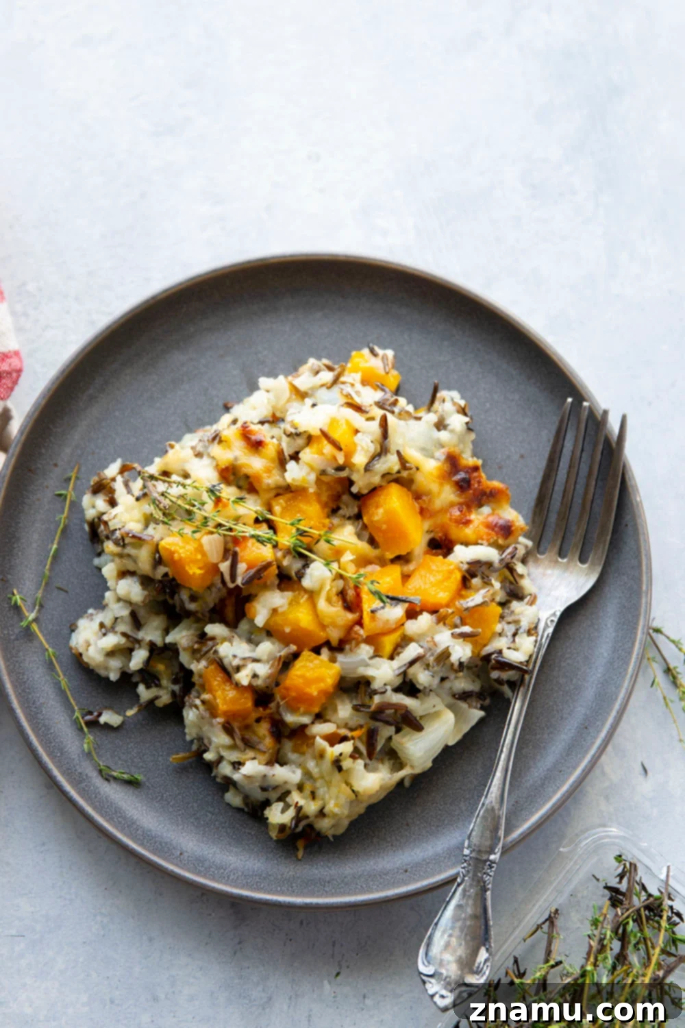 Rustic Butternut Wild Rice Bake 4 Ingredients for butternut squash wild rice casserole laid out