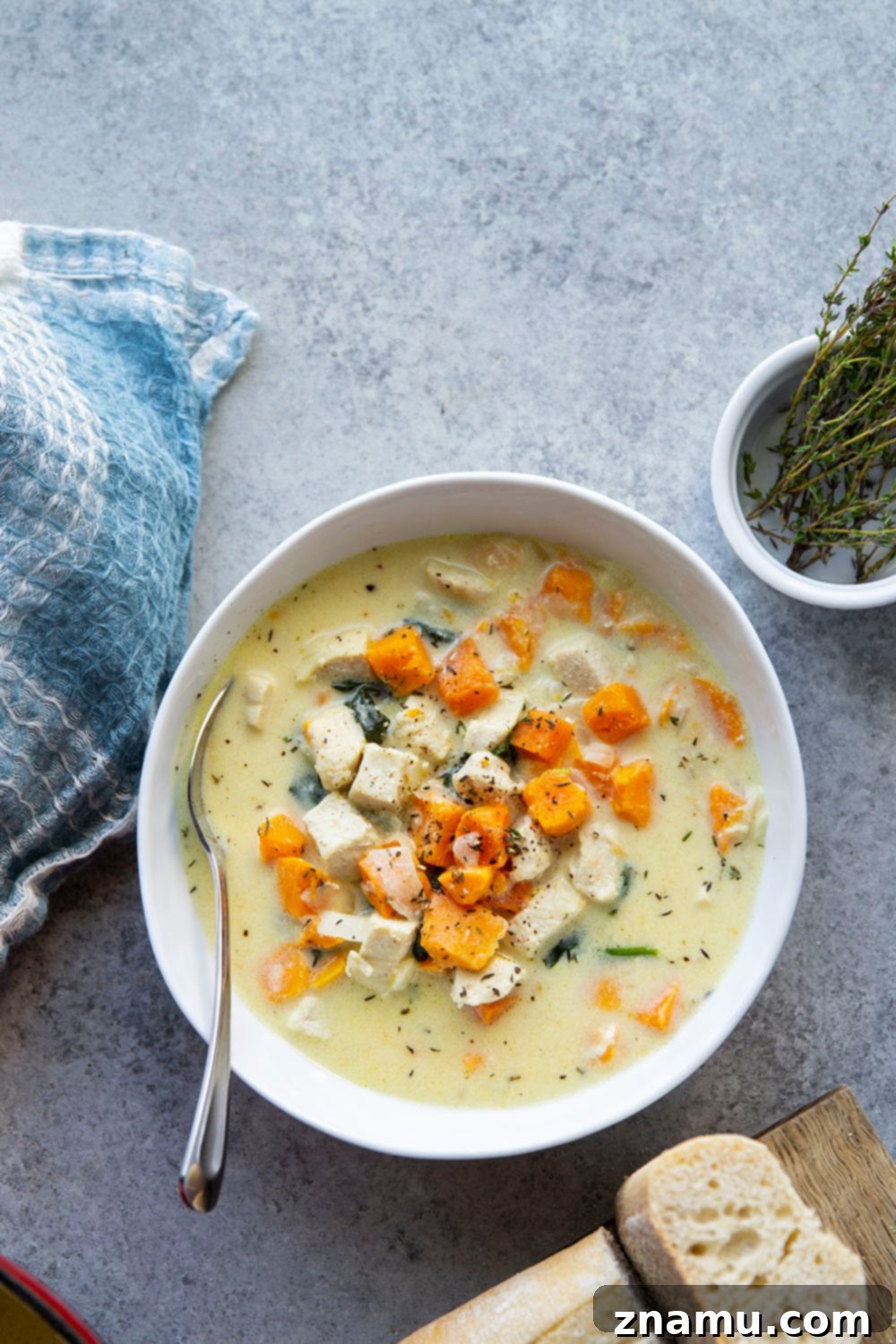 Golden Sweet Potato Chicken Bisque 2 A hearty and creamy chicken sweet potato soup, perfect for easy weeknight dinners with fresh bread for dipping.