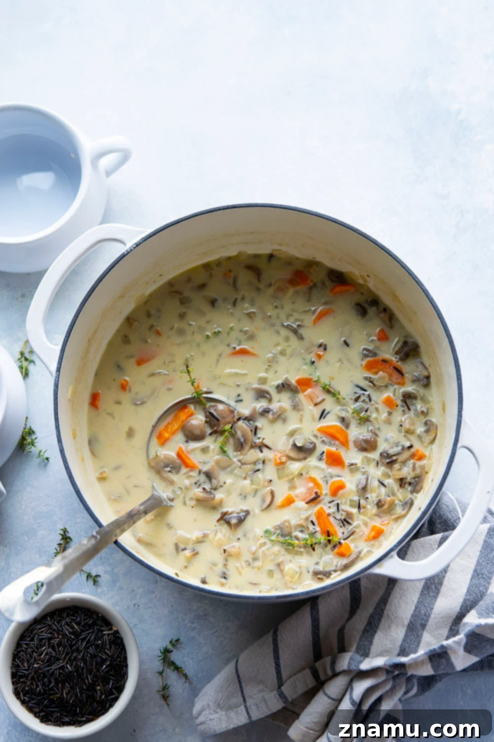 Velvety Mushroom Wild Rice Soup 3 Perfectly creamy and loaded with tender mushrooms and wild rice, this mushroom wild rice soup is so hearty and filling it will quickly become a favorite!