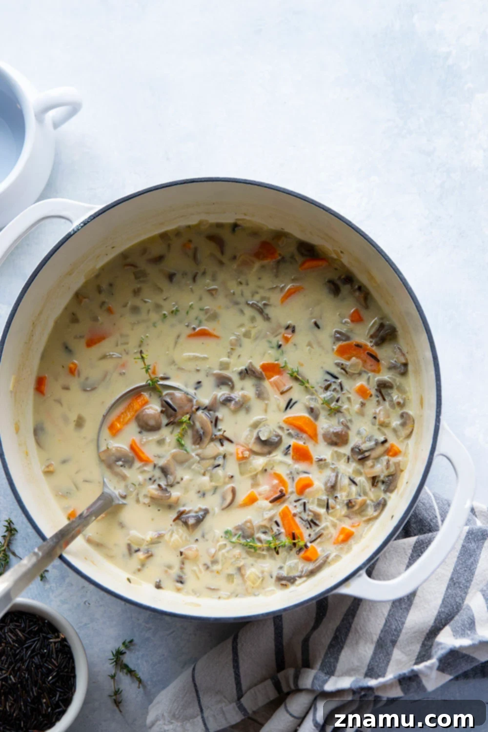 Velvety Mushroom Wild Rice Soup 4 Perfectly creamy and loaded with tender mushrooms and wild rice, this mushroom wild rice soup is so hearty and filling it will quickly become a favorite!