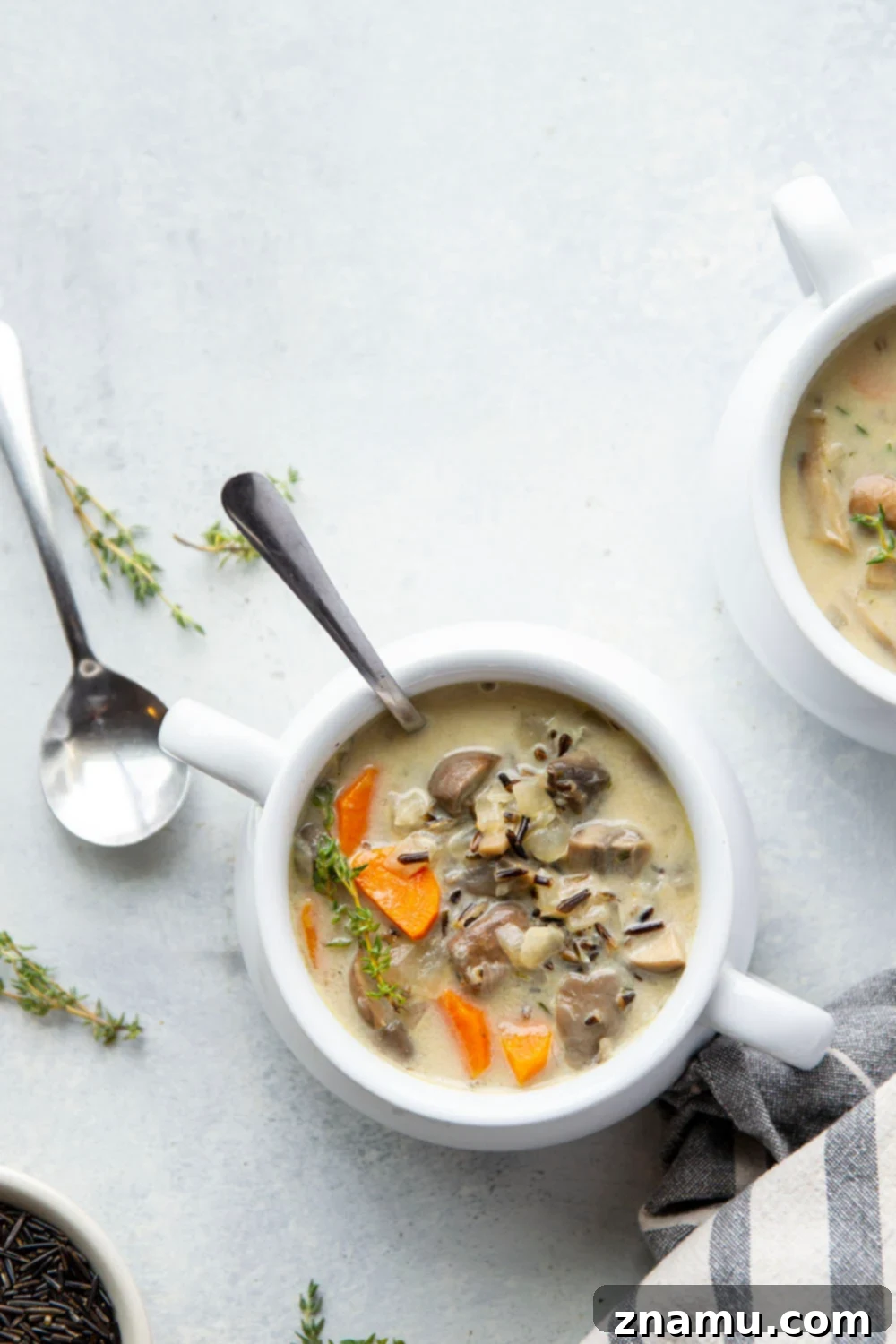 Velvety Mushroom Wild Rice Soup 5 Perfectly creamy and loaded with tender mushrooms and wild rice, this mushroom wild rice soup is so hearty and filling it will quickly become a favorite!
