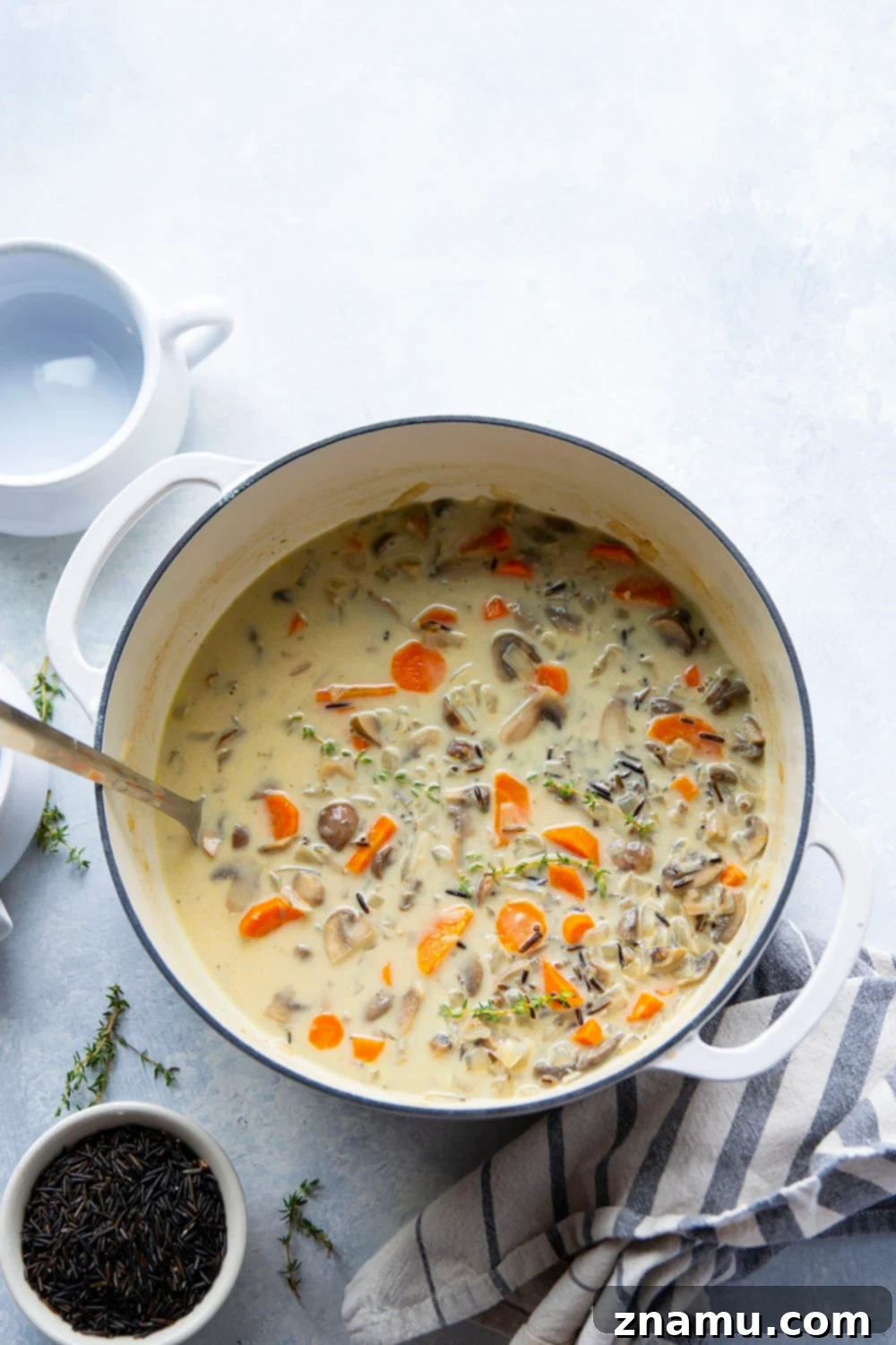 Velvety Mushroom Wild Rice Soup 6 Perfectly creamy and loaded with tender mushrooms and wild rice, this mushroom wild rice soup is so hearty and filling it will quickly become a favorite!