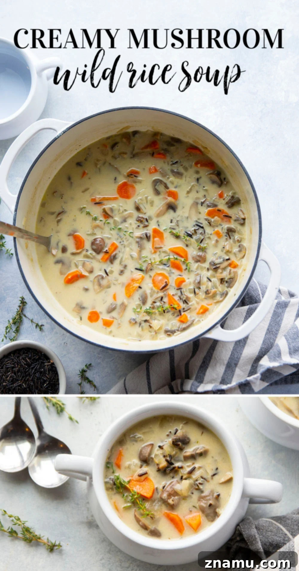 Velvety Mushroom Wild Rice Soup 7 Perfectly creamy and loaded with tender mushrooms and wild rice, this mushroom wild rice soup is so hearty and filling it will quickly become a favorite!