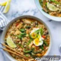 Ultimate Instant Pot Thai Peanut Chicken Ramen 8 This Thai peanut chicken ramen is made in under an hour entirely in the instant pot and is amazing loaded up with all your favorite ramen toppings!