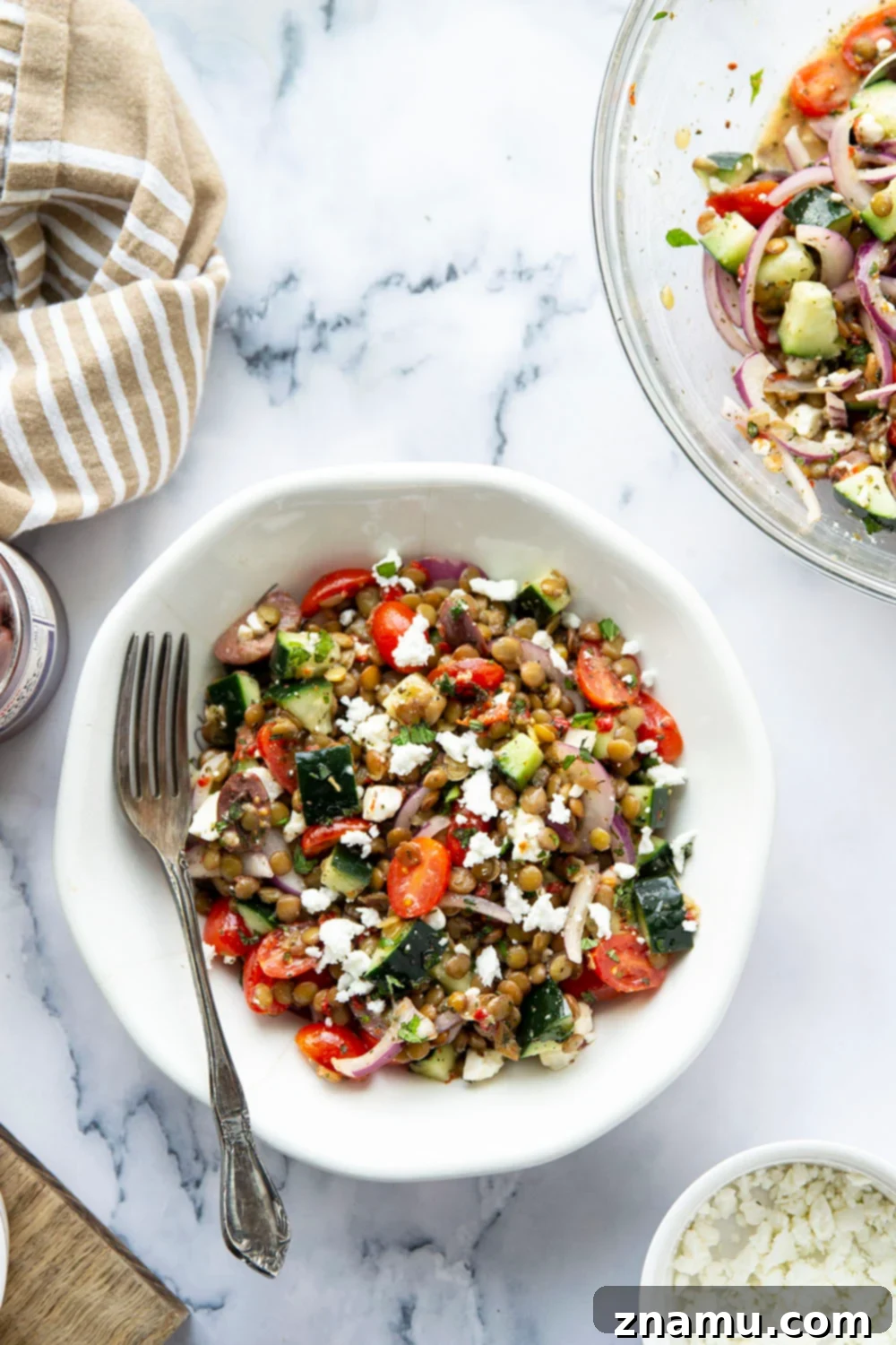 Vibrant Mediterranean Lentil Salad 3 Packed with fresh Mediterranean ingredients, tender lentils, and a flavorful citrus dressing, this Mediterranean lentil salad is quick to throw together and sure-to be a lunch favorite!