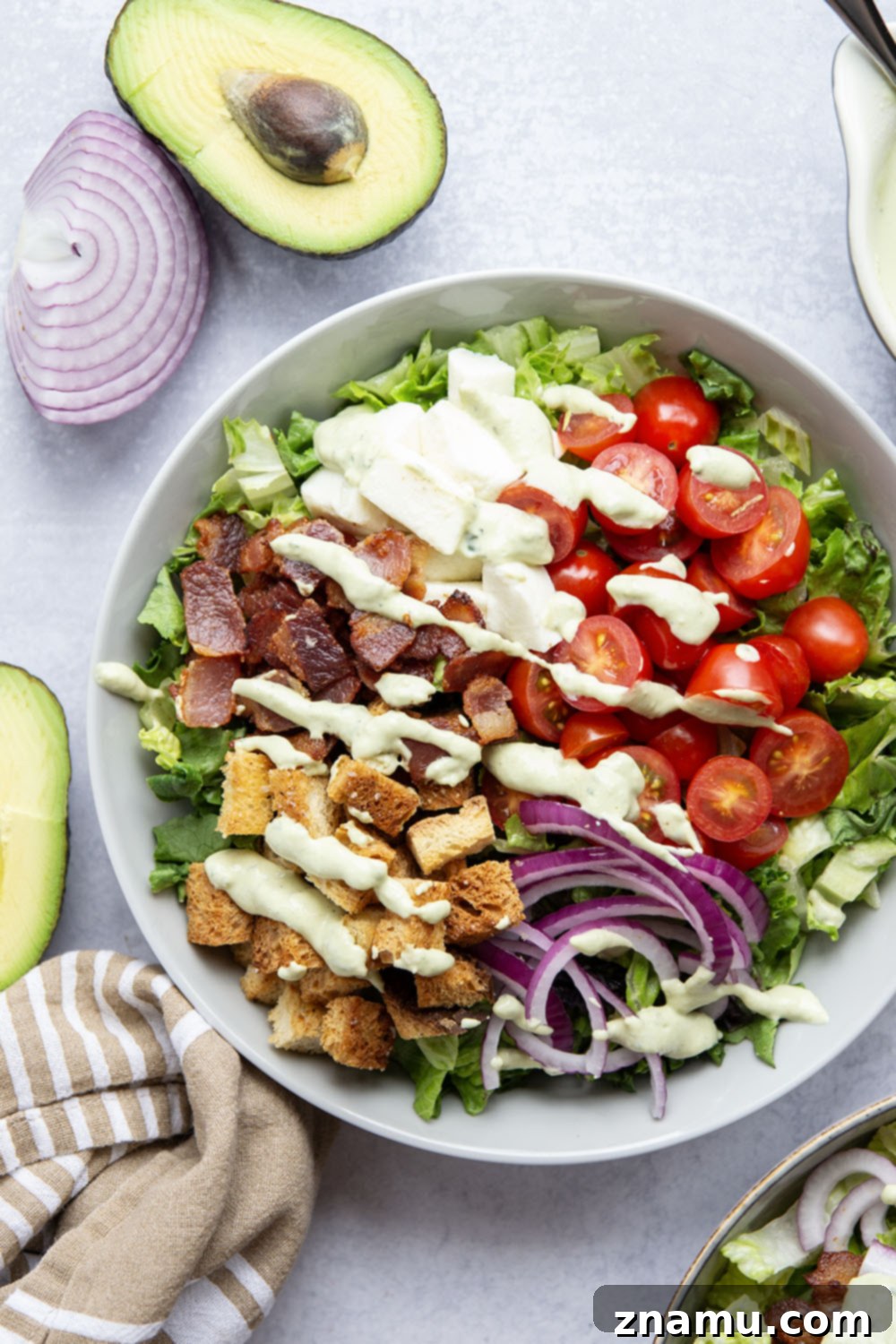 Creamy Avocado Ranch BLT Salad 5 BLT Salad Ready for Serving with Avocado Ranch Dressing