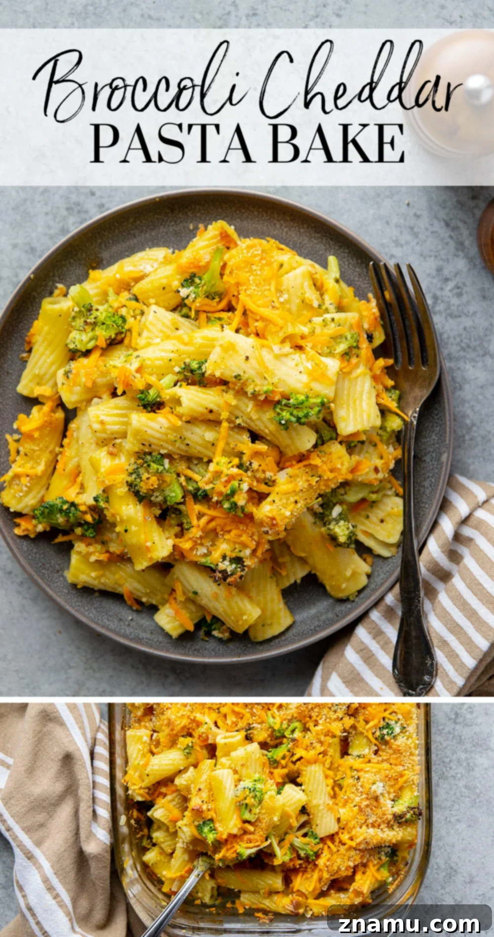 Creamy Broccoli Cheddar Pasta Bake 7 Everything you love about broccoli cheddar soup is piled into this cozy broccoli cheddar pasta bake! Ready in less than an hour and sure to become a regular on any dinner rotation.