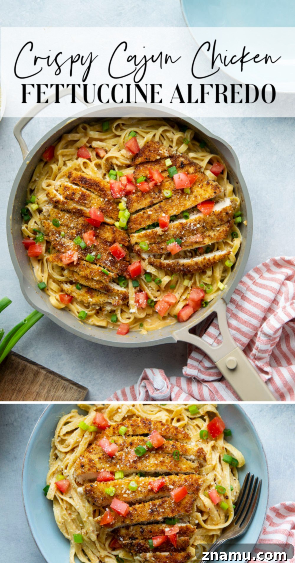 Golden Crispy Cajun Chicken Alfredo 7 Crispy cajun breaded chicken cutlets and creamy fettuccine alfredo are the perfect duo in this flavor-packed cajun chicken fettuccine alfredo that's sure to become a weeknight regular!