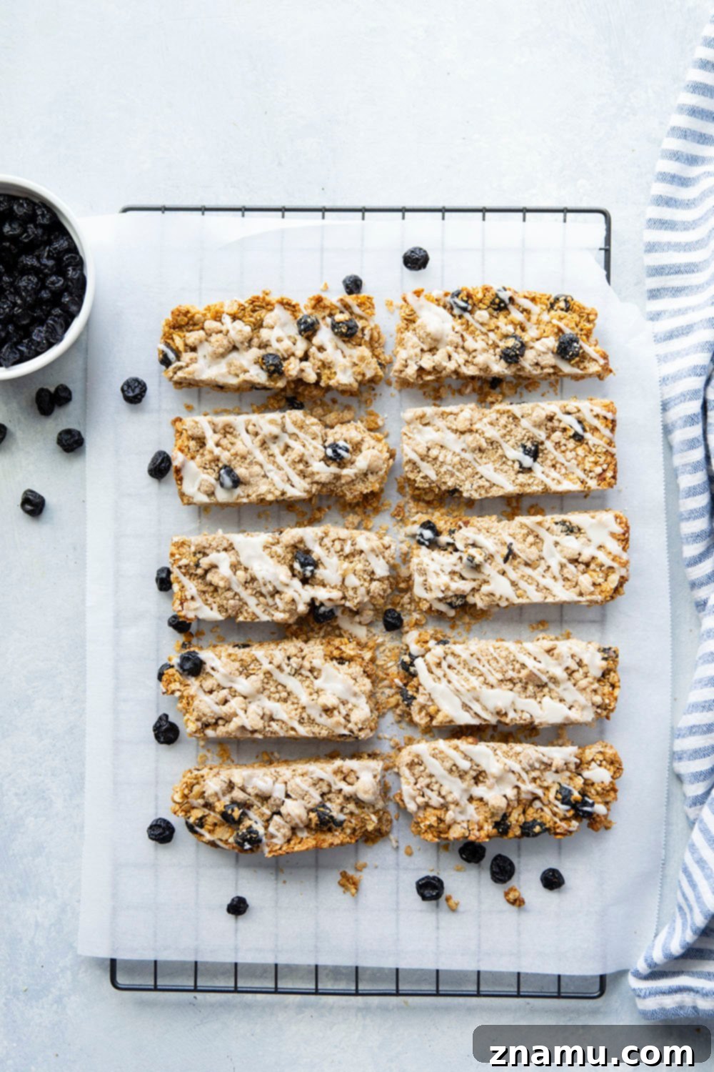 Blueberry Muffin Crunch Bars 3 Plate of homemade blueberry muffin granola bars ready for serving