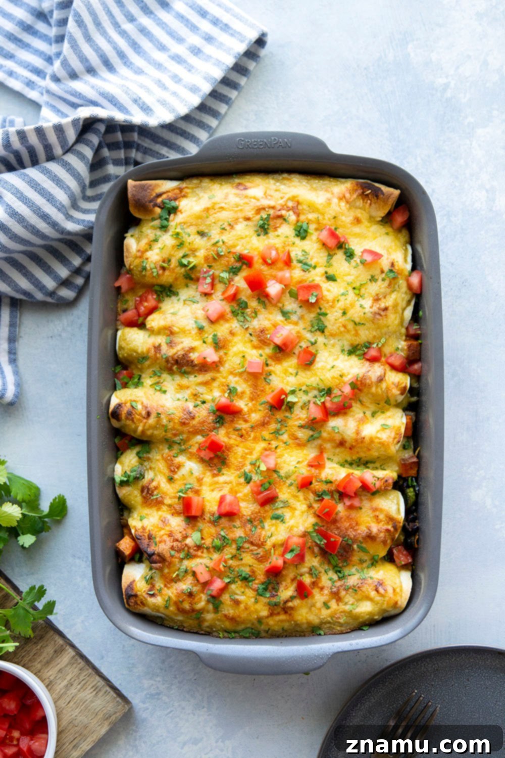 Savory Breakfast Enchiladas with Poblano Sweet Potato and Black Beans 3 These sweet potato black bean breakfast enchiladas are packed with all the savory breakfast works and smothered in a perfectly creamy green enchilada sauce. - the best hearty breakfast!