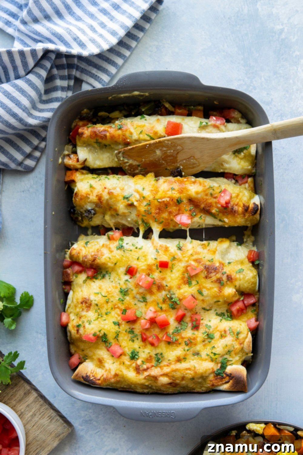 Savory Breakfast Enchiladas with Poblano Sweet Potato and Black Beans 5 These sweet potato black bean breakfast enchiladas are packed with all the savory breakfast works and smothered in a perfectly creamy green enchilada sauce. - the best hearty breakfast!