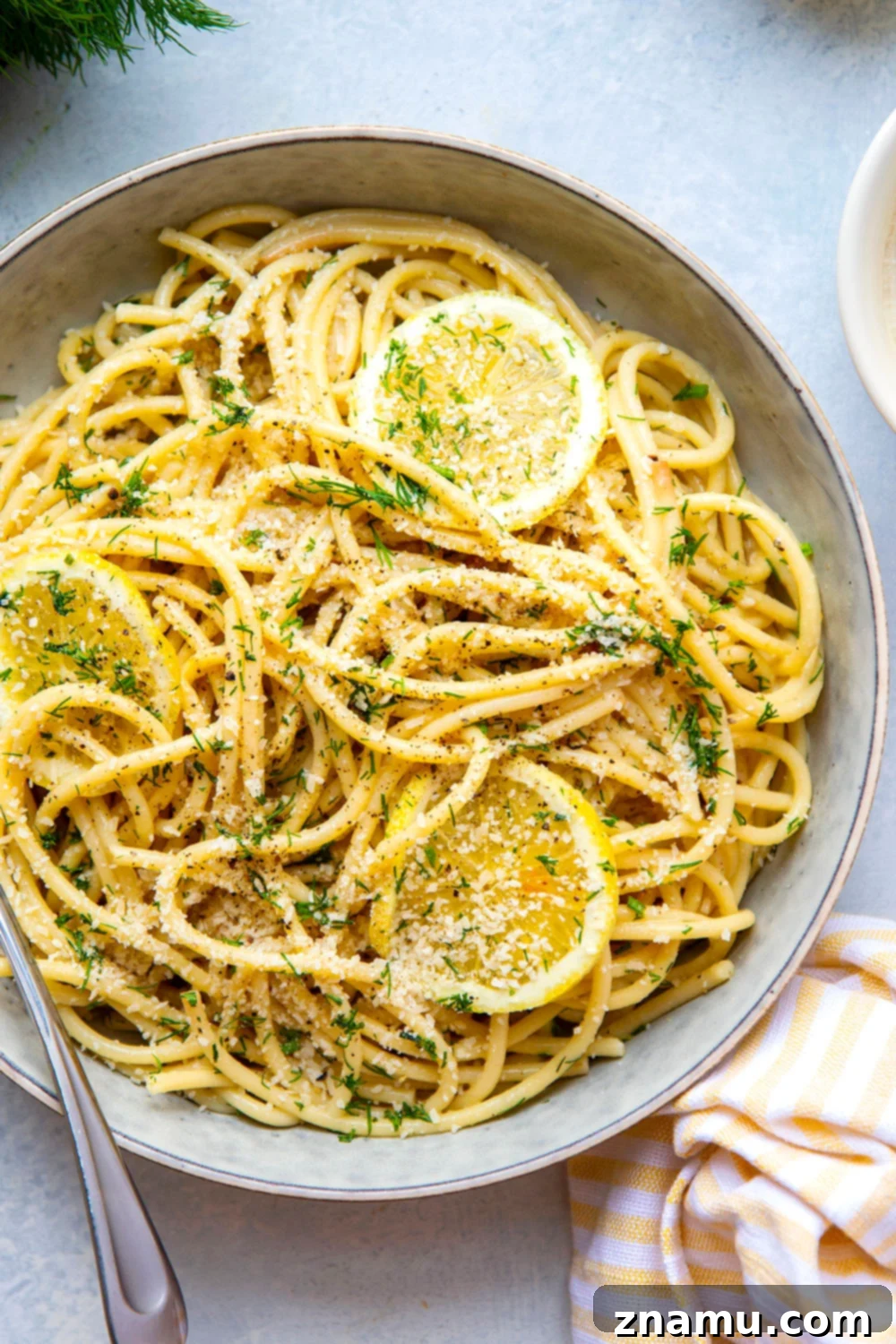 Golden Butter Lemon Dill Pasta 2 This simple lemon dill pasta features tender bucatini pasta in a flavorful browned butter lemon dill sauce. - ready in minutes with only 5 ingredients and makes the best spring side dish!