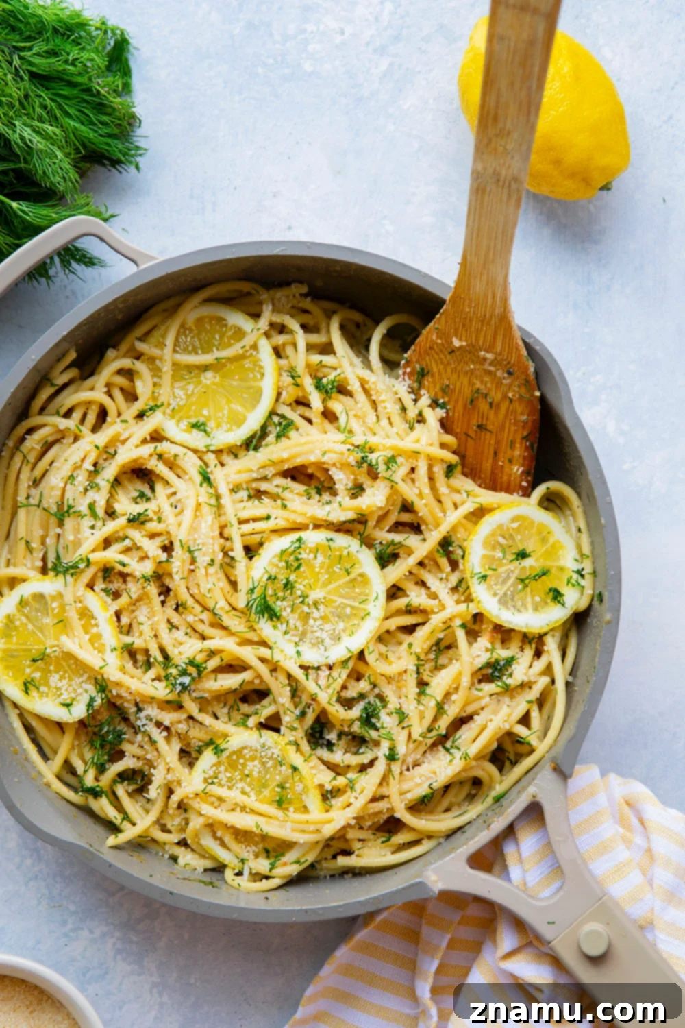 Golden Butter Lemon Dill Pasta 3 This simple lemon dill pasta features tender bucatini pasta in a flavorful browned butter lemon dill sauce. - ready in minutes with only 5 ingredients and makes the best spring side dish!
