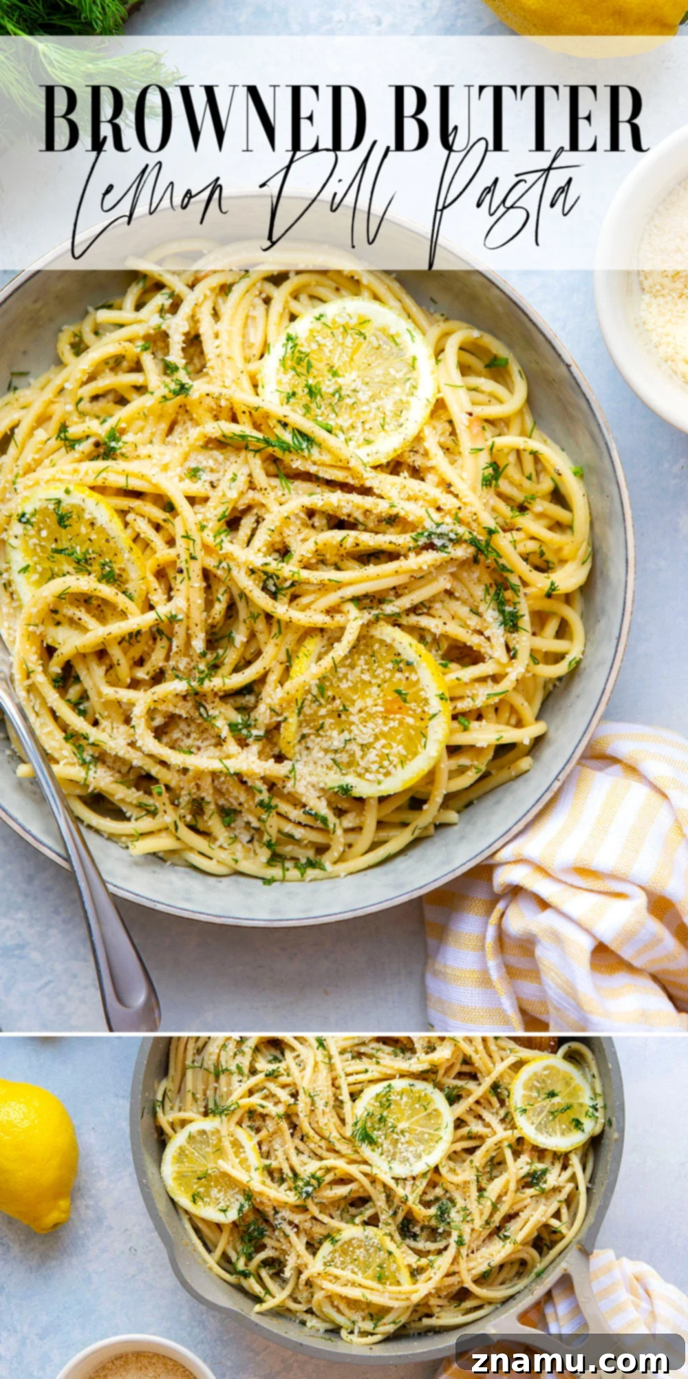 Golden Butter Lemon Dill Pasta 7 This simple lemon dill pasta features tender bucatini pasta in a flavorful browned butter lemon dill sauce. - ready in minutes with only 5 ingredients and makes the best spring side dish!