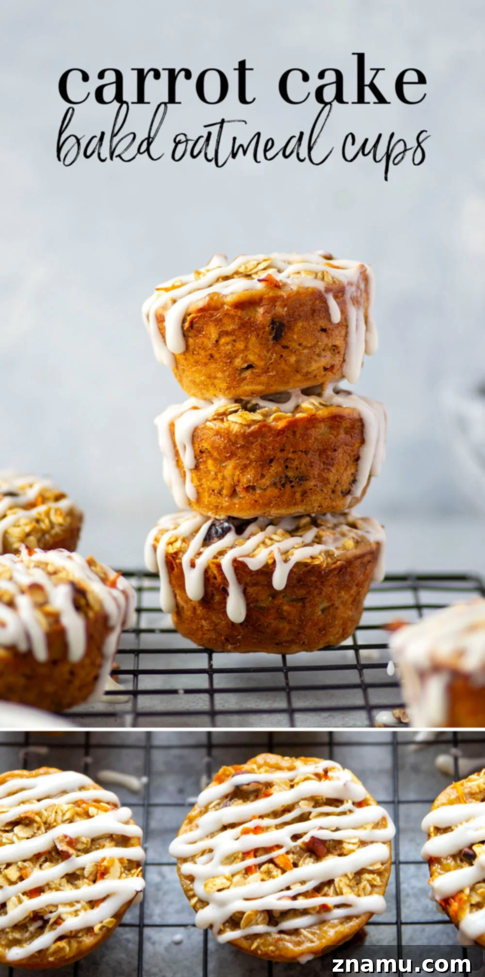 Breakfast Carrot Cake Oatmeal Cups 7 A selection of Carrot Cake Baked Oatmeal Cups on a beautiful serving platter, perfectly ready for a brunch gathering.