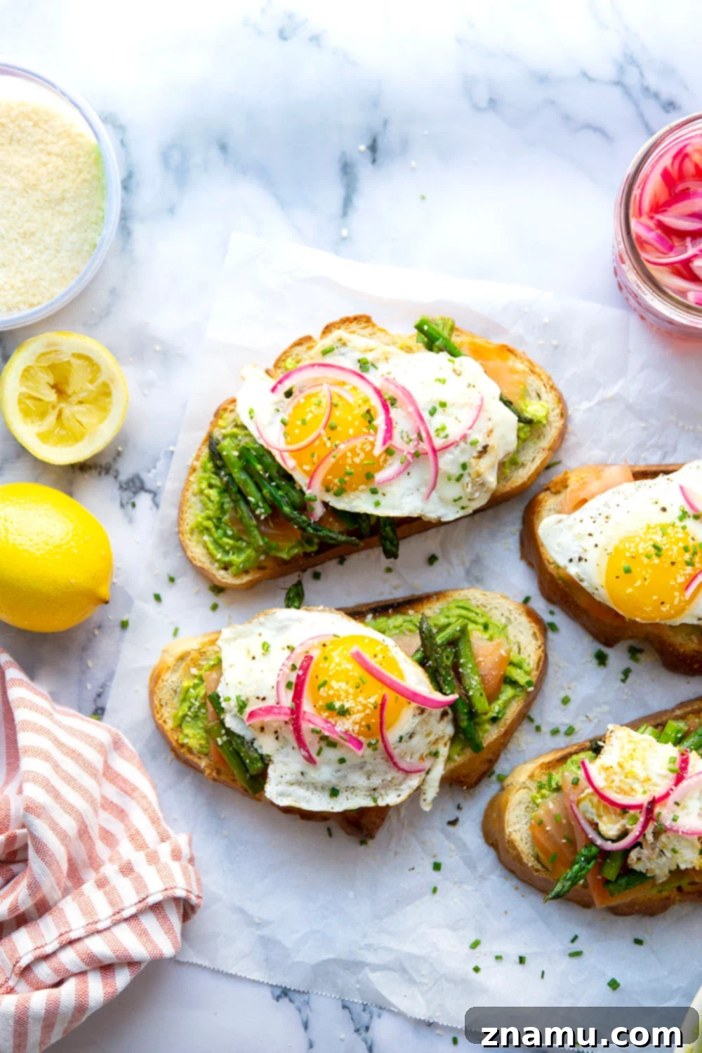 Elevated Smoked Salmon, Asparagus & Avocado Toast 2 Flavorful smoked salmon, creamy avocado, and tender asparagus join forces in this smoked salmon avocado toast that's both impressive and quick to make!