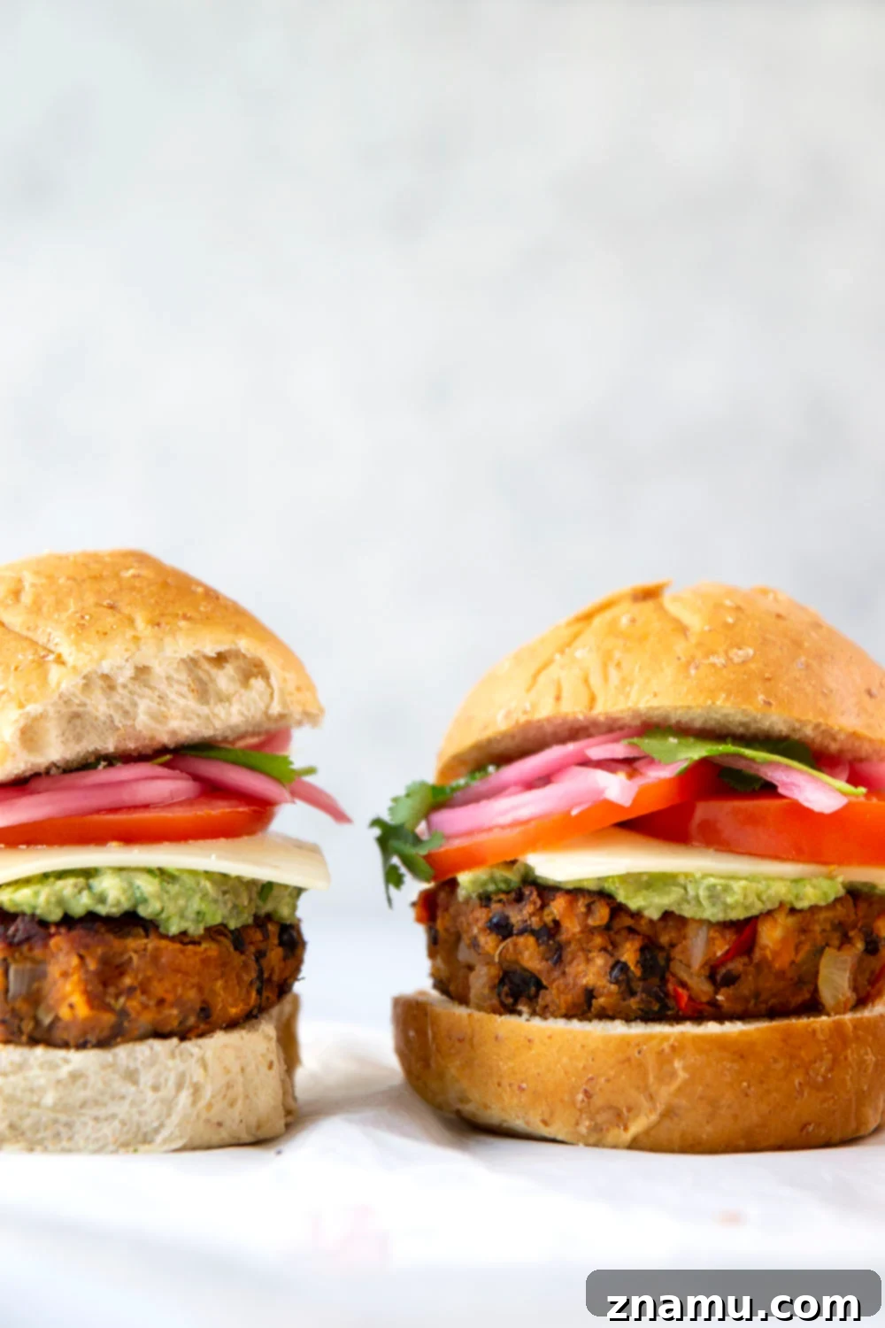Zesty Southwest Sweet Potato Black Bean Burgers 6 Perfectly hearty and loaded with southwest-style spices and creamy avocado, these sweet potato black bean burgers are so easy to make and amazing stuffed between a bun with all your favorite burger toppings.