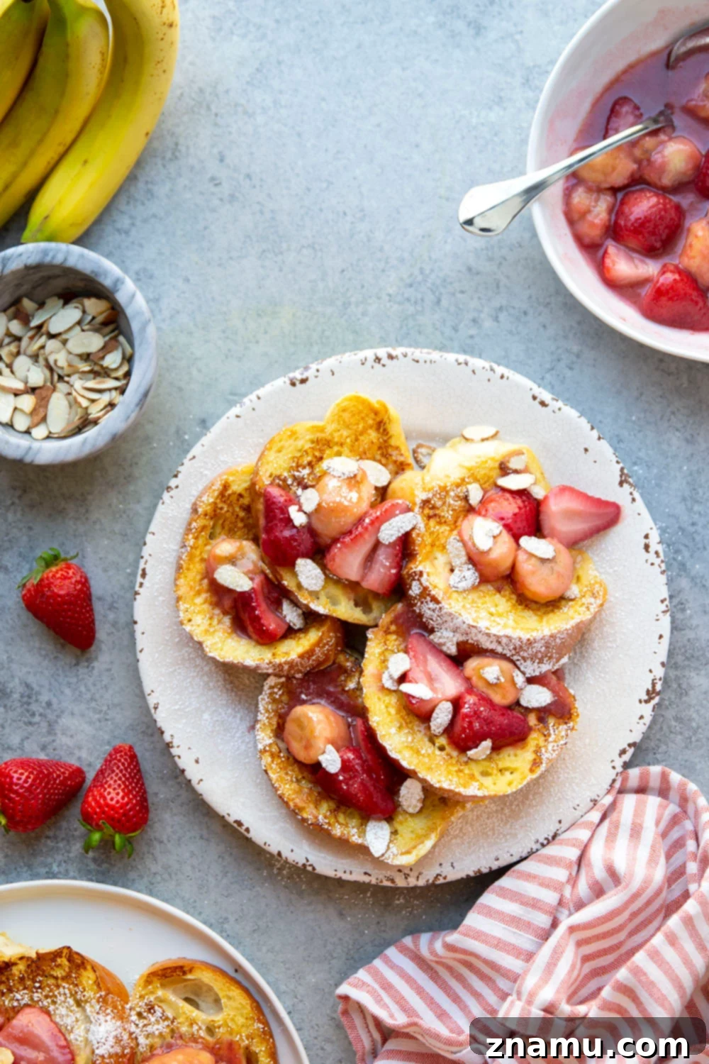 Amaretto French Toast: Caramelized Strawberry Banana Delight 5 Various slices of French bread and sourdough, illustrating the ideal thickness for French toast.