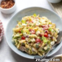 This BLT pasta salad features all the things you love about the classic sandwich in pasta salad form with a spicy chipotle buttermilk ranch dressing!