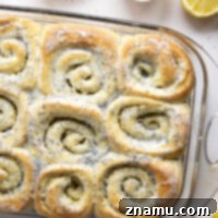 Glazed Lemon Poppy Seed Rolls 8 Soft, melt-in-your-mouth lemon poppyseed sweet rolls are speckled with pretty poppyseeds in every bite and topped with a sweet and tangy fresh lemon icing.