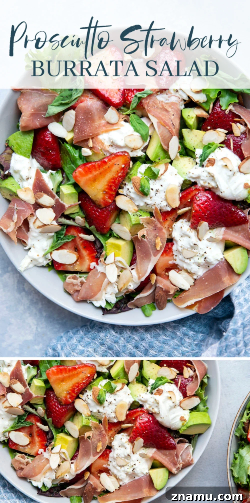 Packed with juicy marinated strawberries, salty prosciutto, and creamy burrata, this strawberry burrata salad is the prettiest summer meal and ready in just minutes!