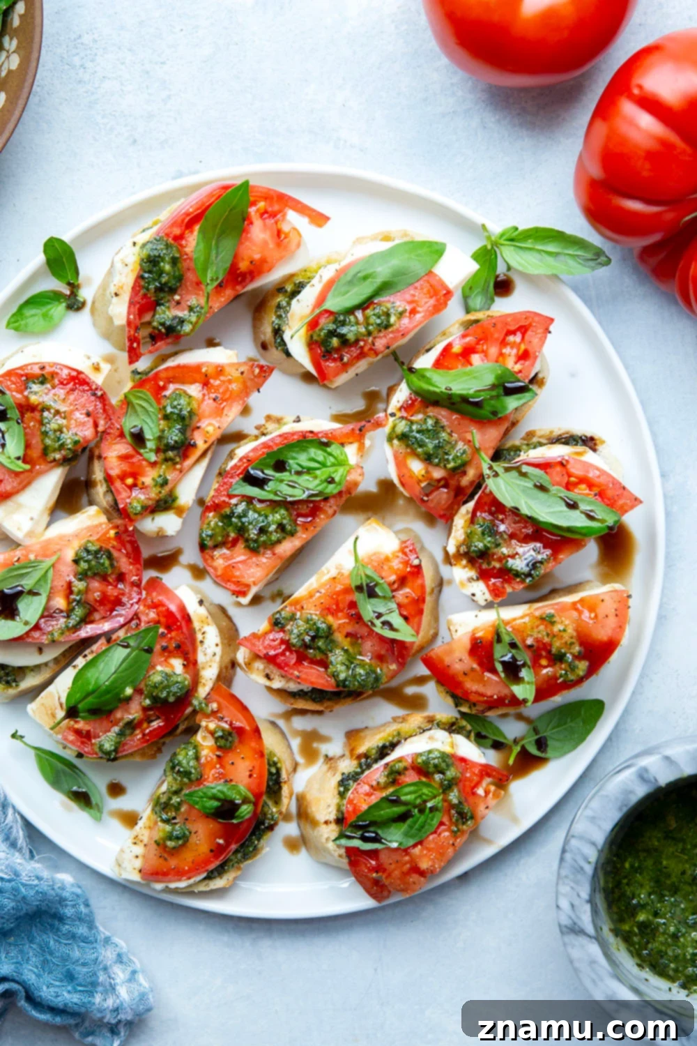 Fresh Basil Pesto Caprese Bruschetta 5 A delicious Caprese Bruschetta, drizzled with balsamic glaze