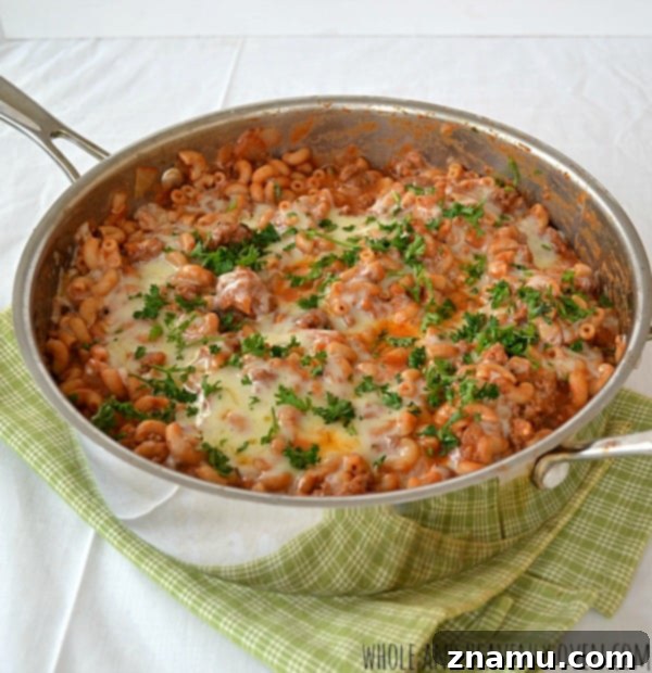 Chili Macaroni and Cheese Skillet 9 Serving of gooey Skillet Chili Macaroni & Cheese with melted cheese