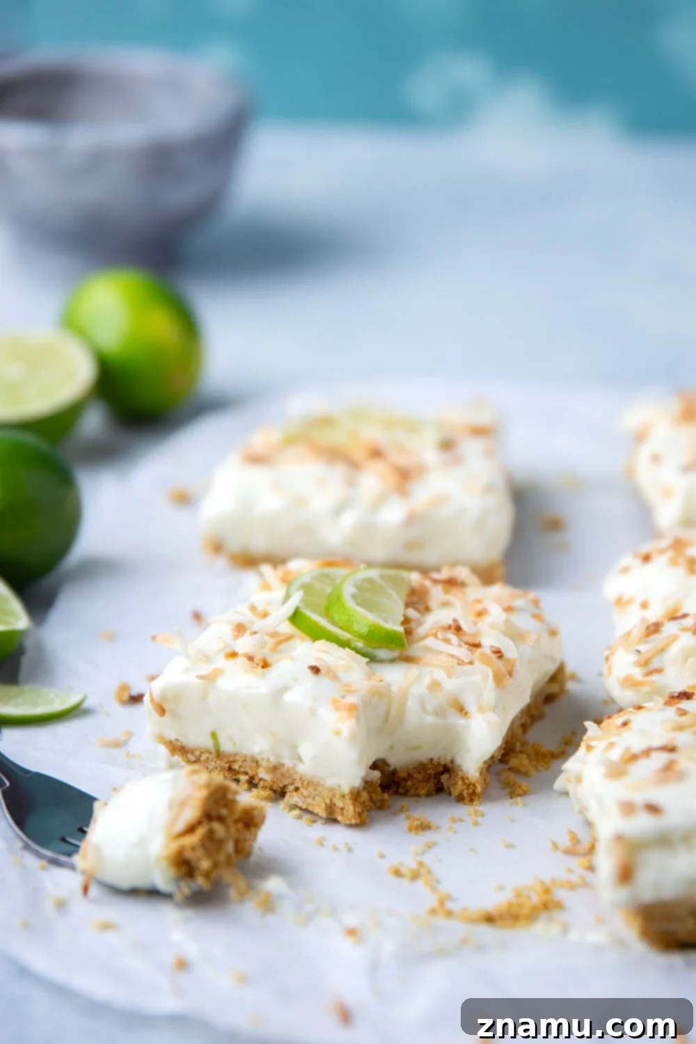 Coconut Key Lime Dream Bars 2 Delightful Coconut Key Lime Cheesecake Bars with a fluffy no-bake key lime filling, coconut graham cracker crust, and toasted coconut topping. Perfect tropical dessert.